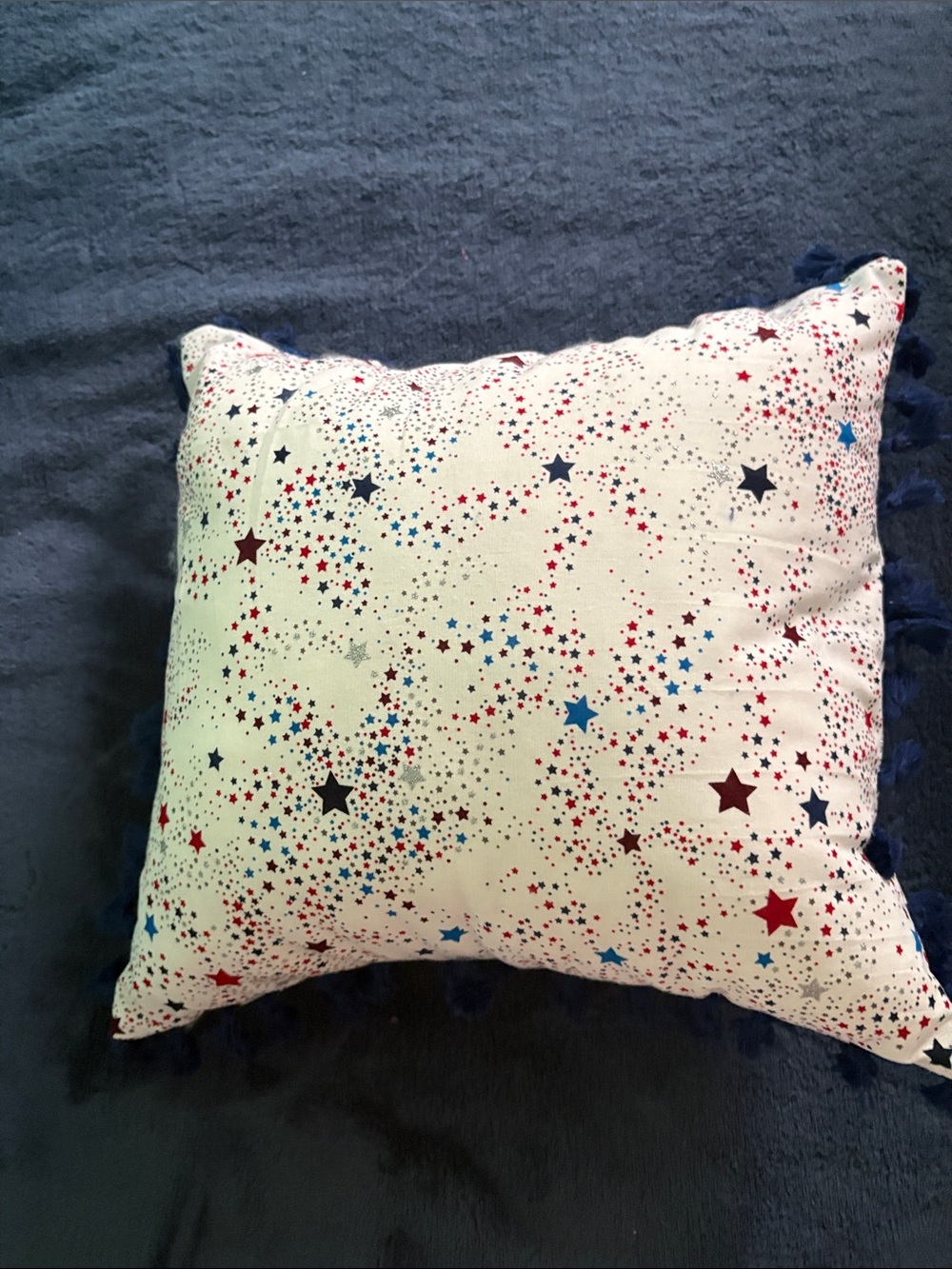 Star Print Decorative Throw Pillow - White with Red & Blue Stars